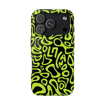 Neon Abstract Tough Phone Case — Lime Green Organic Pattern, Protective Slim Cover