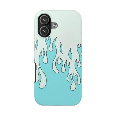 Blue Flame Tough Phone Case — Retro Aqua Fire Design, Durable Protective Cover
